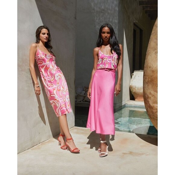 L'agence Jodie Silk Midi Slip Dress Orange Rose Abstract Swirl Womens 10 - Picture 5 of 13